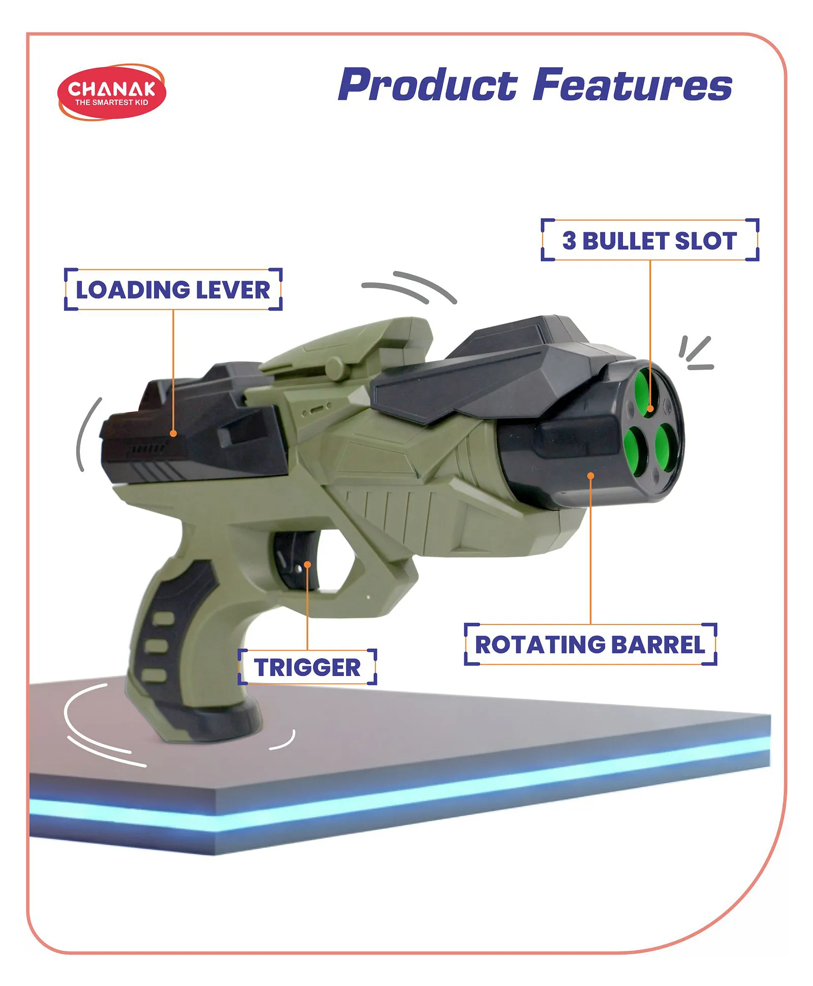 Chanak Nitro Ranger Hard Tip Foam Bullet Gun Toy, Slam Fire Action Blaster Toy with 6 Darts, Shooting Gun(Green) | 3Y+ - Image 3