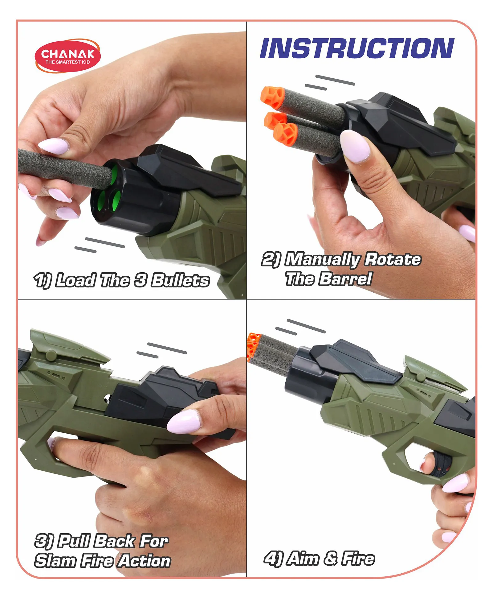 Chanak Nitro Ranger Hard Tip Foam Bullet Gun Toy, Slam Fire Action Blaster Toy with 6 Darts, Shooting Gun(Green) | 3Y+ - Image 6