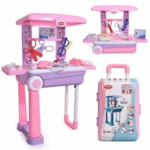 Chanak Premium Doctor Trolley Set 12 PCS with LED Light Instruments-Pink | 3Y+