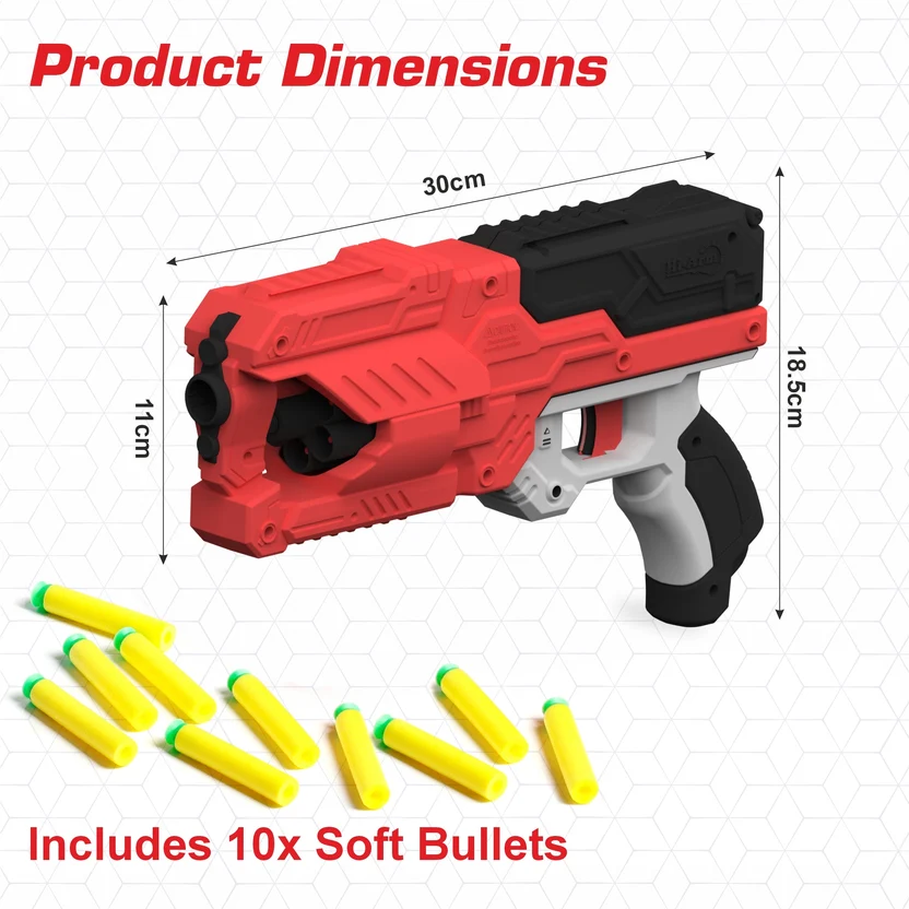 Chanak Six Fire Toy Blaster Gun | 6-Dart Rotating Drum, 45 Feet Range – BIS Approved (Red) | 8Y+ - Image 2