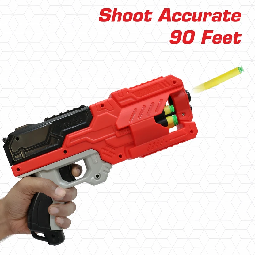 Chanak Six Fire Toy Blaster Gun | 6-Dart Rotating Drum, 45 Feet Range – BIS Approved (Red) | 8Y+ - Image 5
