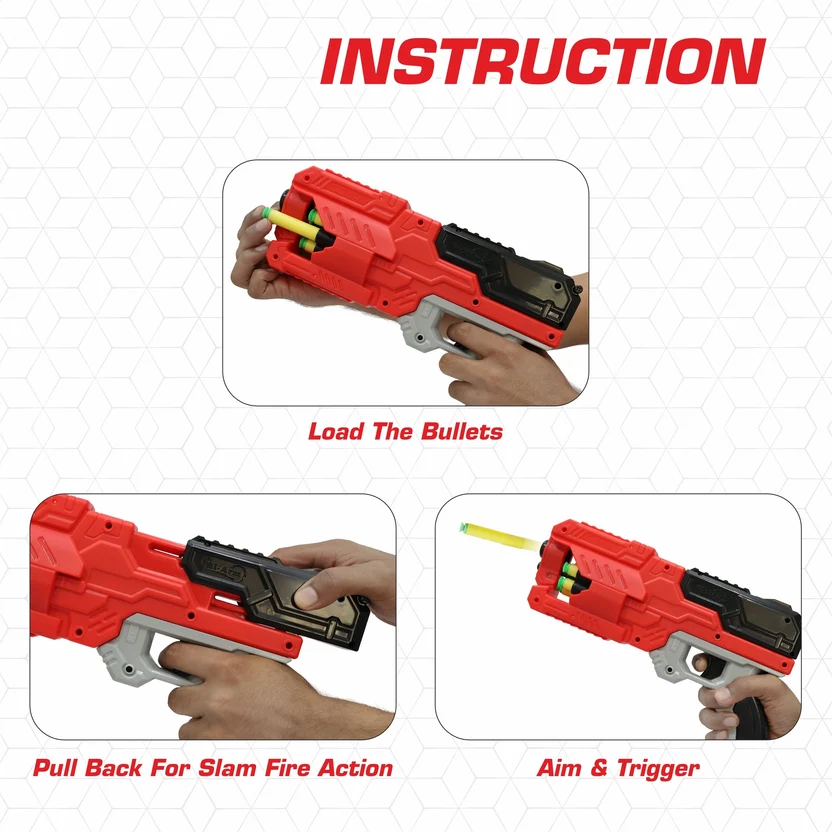 Chanak Six Fire Toy Blaster Gun | 6-Dart Rotating Drum, 45 Feet Range – BIS Approved (Red) | 8Y+ - Image 4