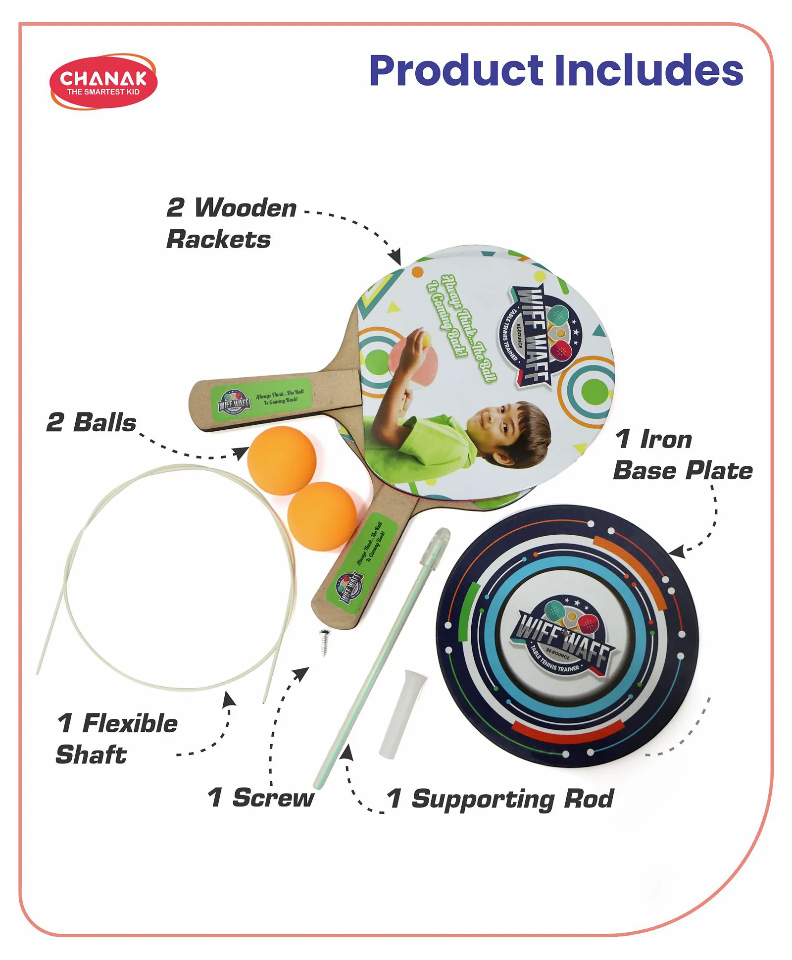 Chanak Table Tennis Trainer, Self Training with Elastic Soft Shaft Ping Pong Ball, Portable Wiff Waff Table Tennis | Indoor Outdoor | 3Y+ - Image 2