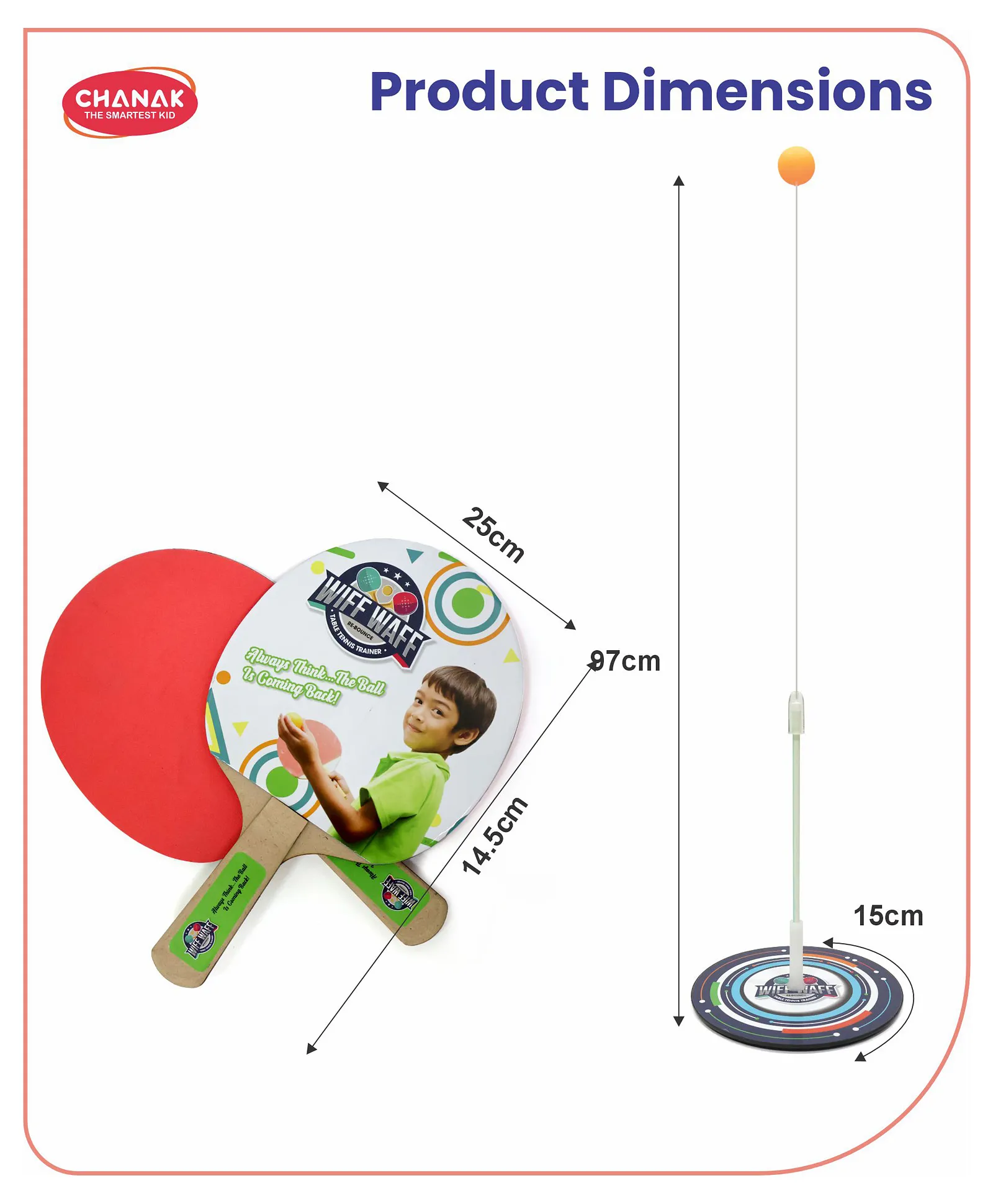 Chanak Table Tennis Trainer, Self Training with Elastic Soft Shaft Ping Pong Ball, Portable Wiff Waff Table Tennis | Indoor Outdoor | 3Y+ - Image 3