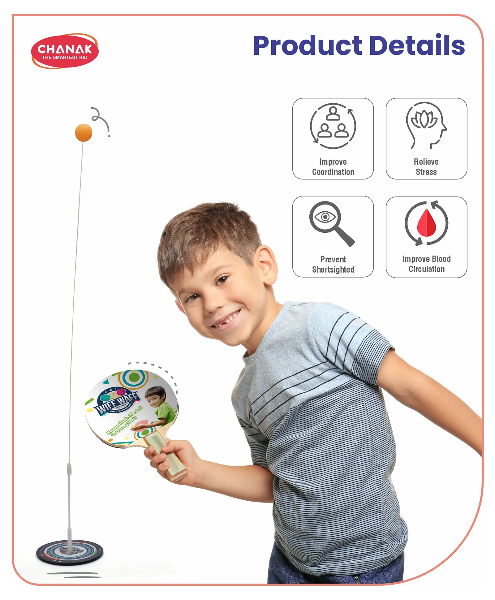 Chanak Table Tennis Trainer, Self Training with Elastic Soft Shaft Ping Pong Ball, Portable Wiff Waff Table Tennis | Indoor Outdoor | 3Y+ - Image 4