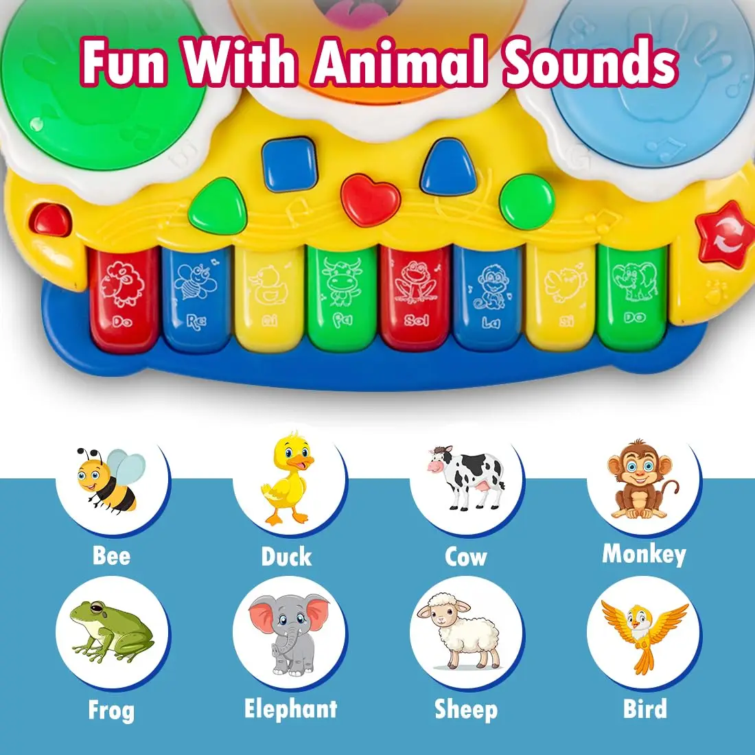 Gooyo Musical Drum & Electronic Piano Keyboard Toy with Animals Sounds Flashings Lights & Music, 4+ Years - Image 2