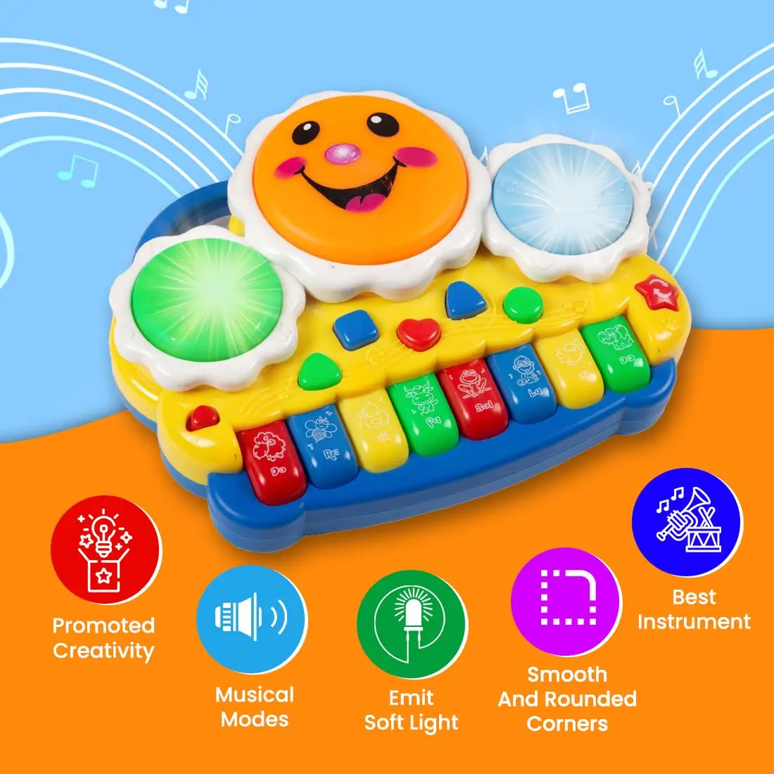 Gooyo Musical Drum & Electronic Piano Keyboard Toy with Animals Sounds Flashings Lights & Music, 4+ Years - Image 3
