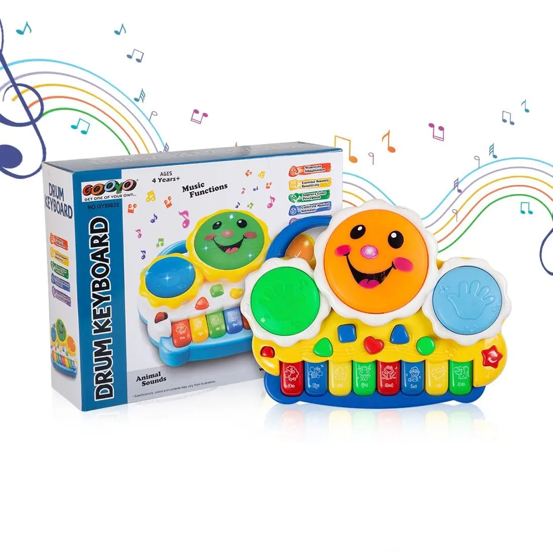 Gooyo Musical Drum & Electronic Piano Keyboard Toy with Animals Sounds Flashings Lights & Music, 4+ Years - Image 4