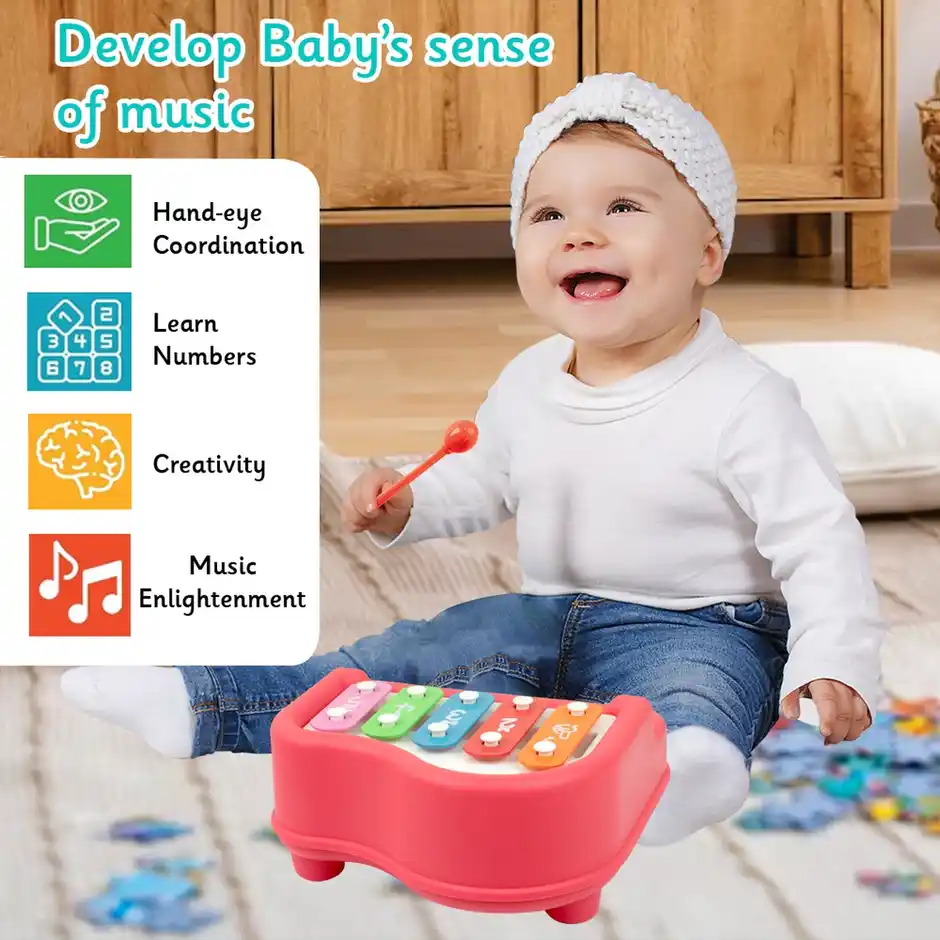 Itoys 2 in 1 Piano & Xylophone-5 Keys | 3Y+ (Colour May Vary) - Image 2