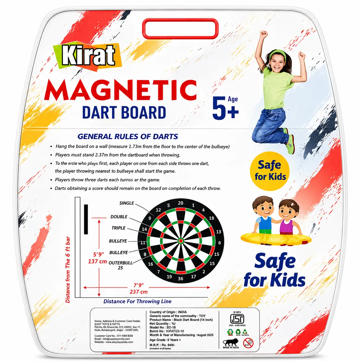 Kirat High Quality Magnetic Dart Board 36x36 CM with 6 Magnet Darts | 5Y+ - Image 2