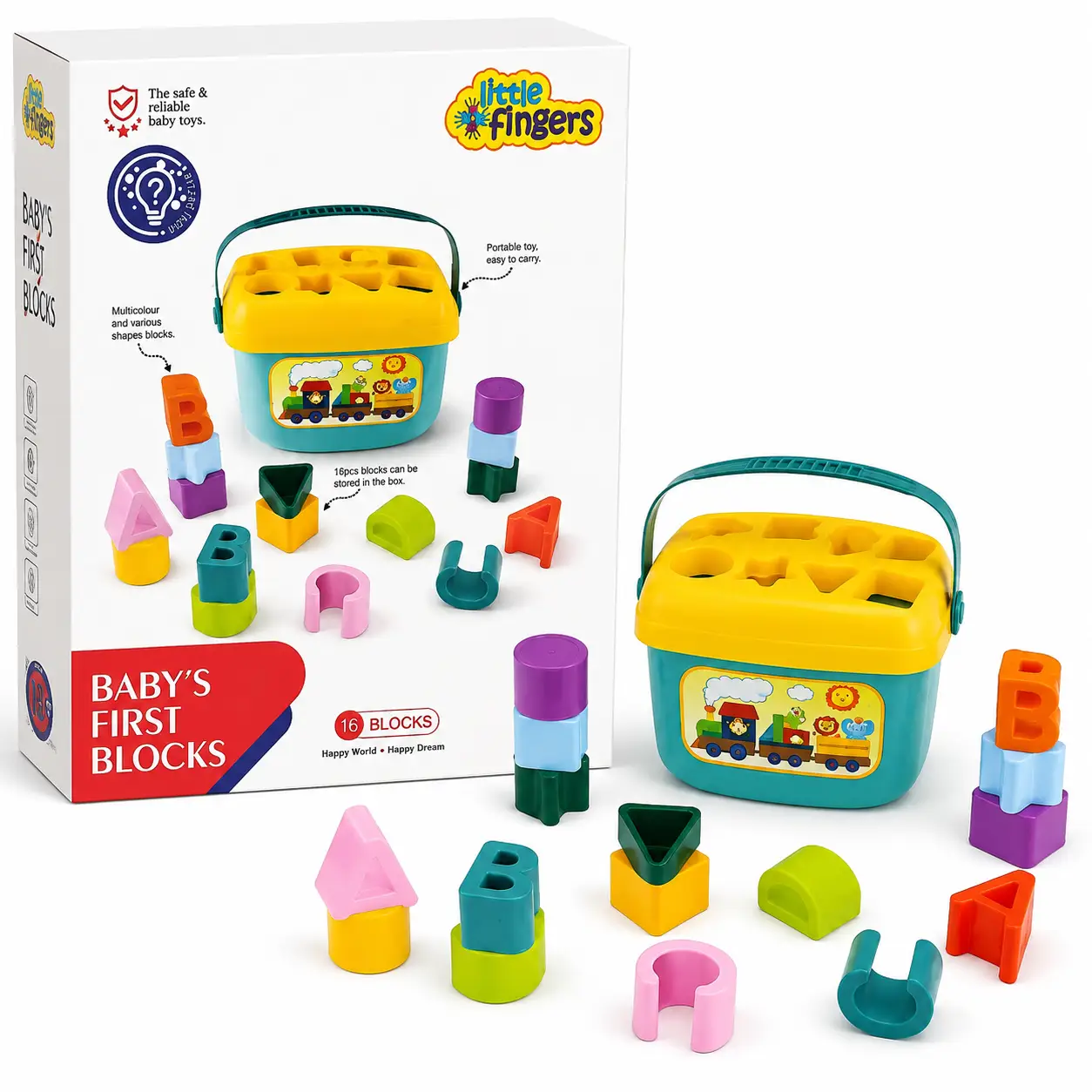 Little Fingers Baby’s First Educational Shape Sorting Blocks Toy | 16 Pcs ABCD Learning Blocks & Shape Sorter | Early Development Activity Toy Old Boys & Girls, 18M+