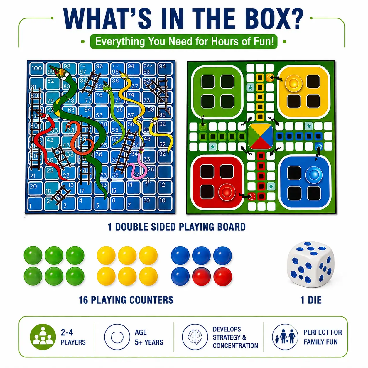 Play Craft Ludo Premier 2-in-1 Snakes and ladders Board Game, 5Y+ - Image 4