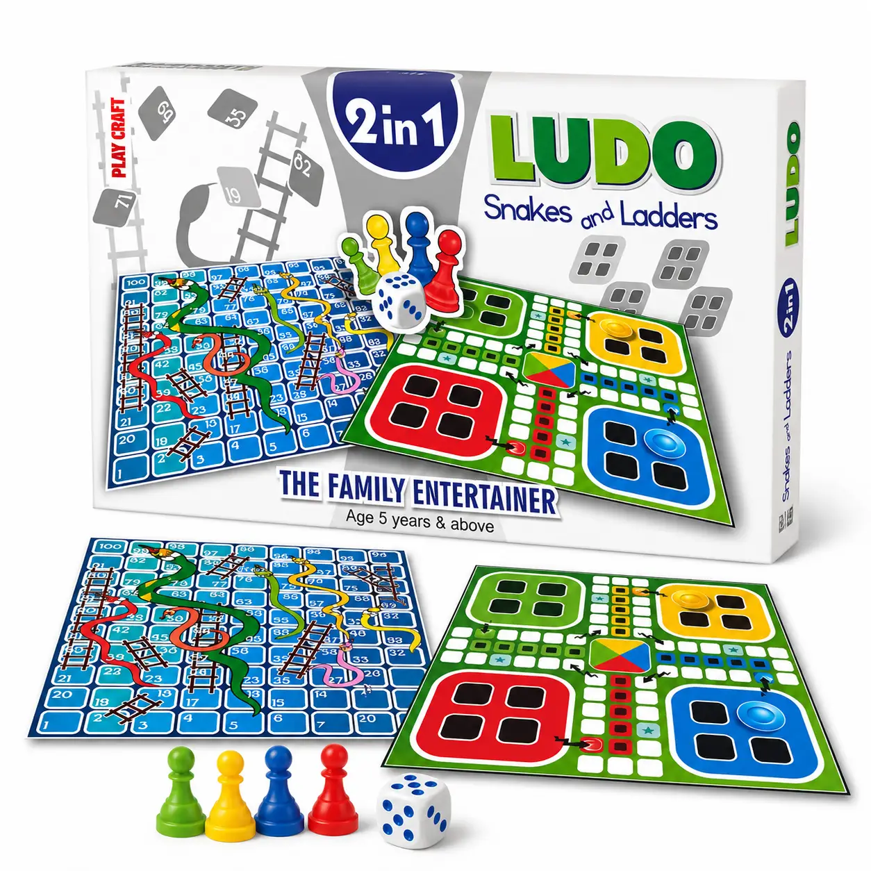 Play Craft Ludo Premier 2-in-1 Snakes and ladders Board Game, 5Y+