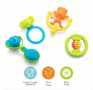 Sunny Chubby Cheeks Buddies Set of 4Pcs Rattle for Infants Multicolor, 0M+ (Color and Shapes May Vary)