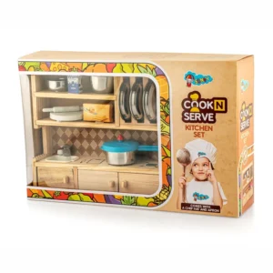 Sunny Cook & Serve Kitchen Playset with Wooden Stand, Chef Apron & Hat, 3Y +