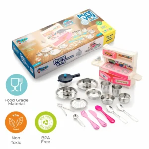 Sunny Pure Veg Jumbo 21 Piece Stainless Steel Kitchen Set with Realistic Pressure Cooker, 3Y+
