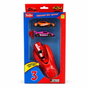 ToyBoi Speed Challenge Racing Car Set with Mega Launcher, 3 Die-Cast Metal Cars and Traffic Cones, 3Y+