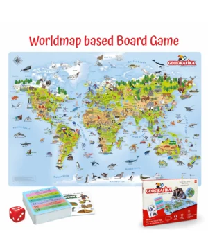 Unik Play Geografika Illustrated World Map Game & 48 Cards | Educational Geography Board Game, 6Y+