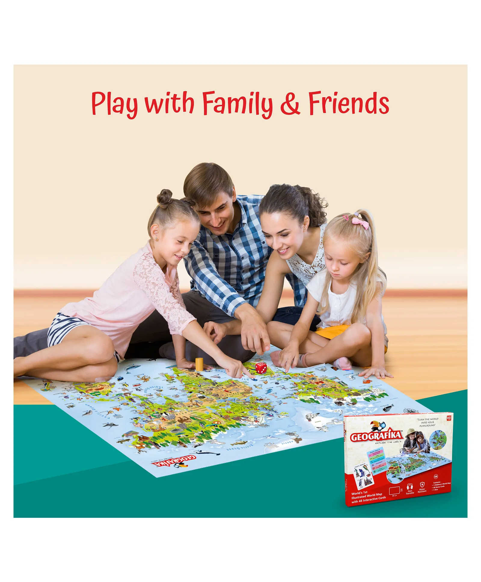 Unik Play Geografika Illustrated World Map Game & 48 Cards | Educational Geography Board Game, 6Y+ - Image 4