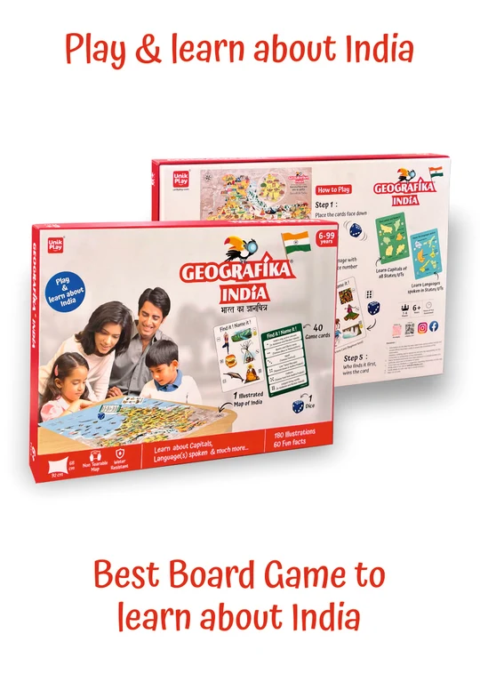 Unik Play Geografika India Map Game with Flash Cards Board Game | Geography Game, Learn Capitals & Languages Spoken, 6Y+ - Image 2
