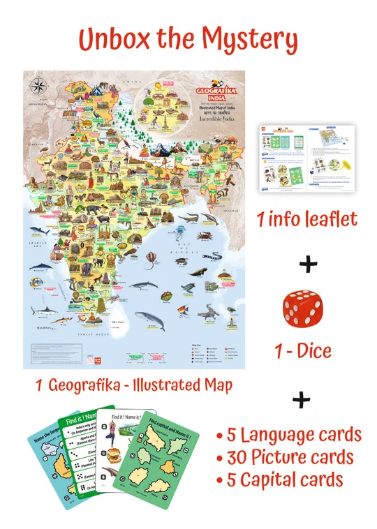 Unik Play Geografika India Map Game with Flash Cards Board Game | Geography Game, Learn Capitals & Languages Spoken, 6Y+ - Image 7
