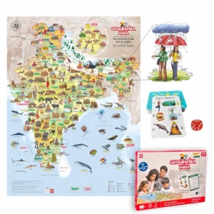 Unik Play Geografika India Map Game with Flash Cards Board Game | Geography Game, Learn Capitals & Languages Spoken, 6Y+