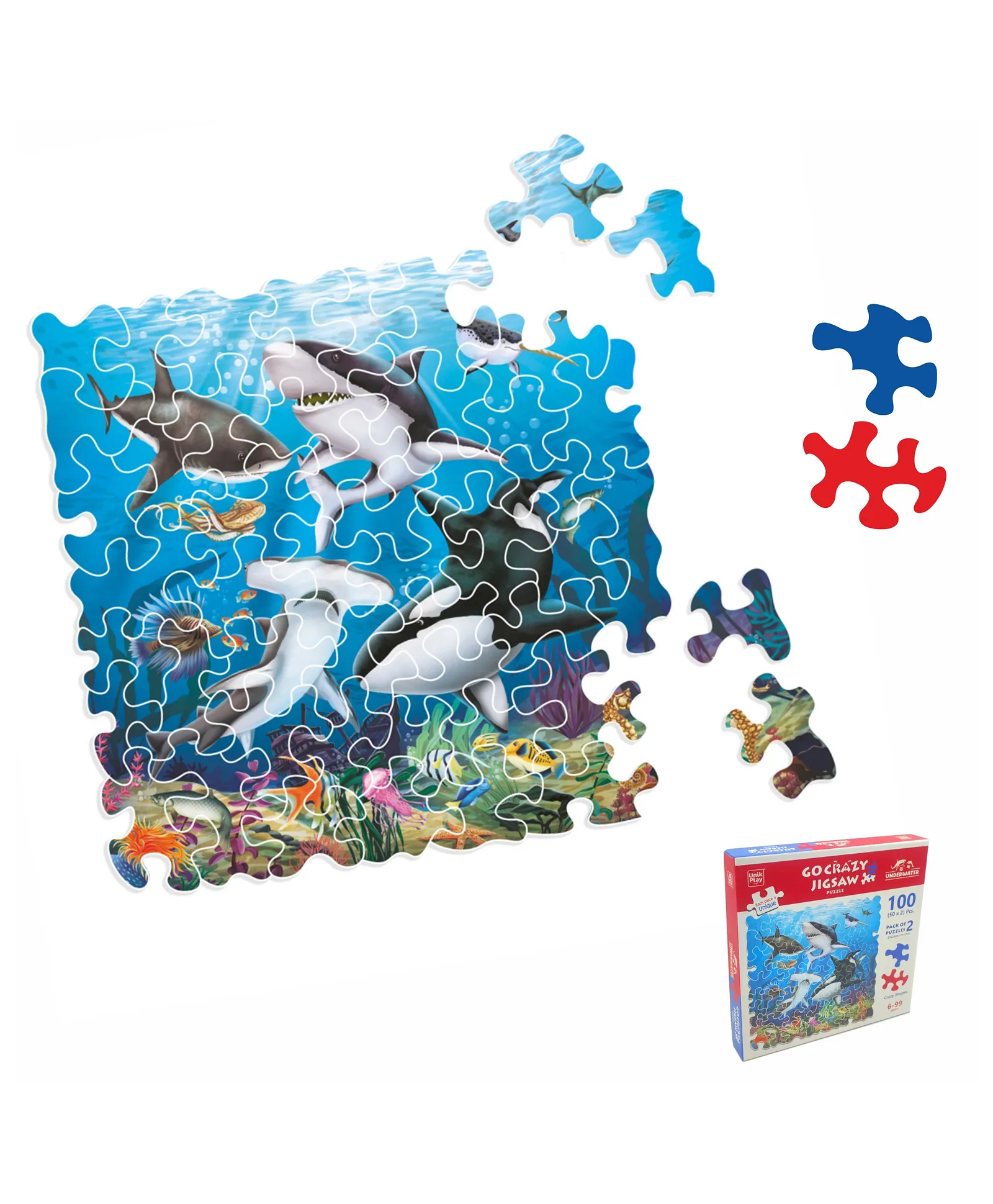 UnikPlay Go Crazy Jigsaw Puzzle Underwater Theme Unique Shaped Pieces Educational Toy | Birthday & Return Gift Pack of 2 - 100 Pcs, 6Y+ - Image 2
