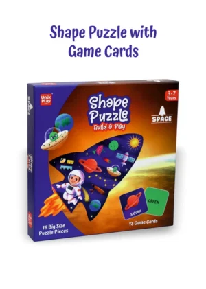 UnikPlay Shape Jigsaw Puzzle | Space Theme | 16 Large Pieces & 13 Double-Sided Game Cards | Montessori Educational Toy for Toddlers & Kids, 3Y+