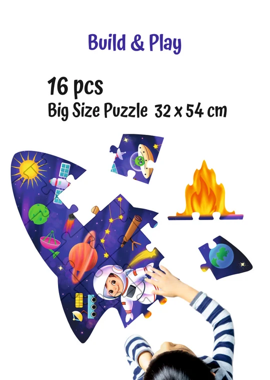UnikPlay Shape Jigsaw Puzzle | Space Theme | 16 Large Pieces & 13 Double-Sided Game Cards | Montessori Educational Toy for Toddlers & Kids, 3Y+ - Image 4