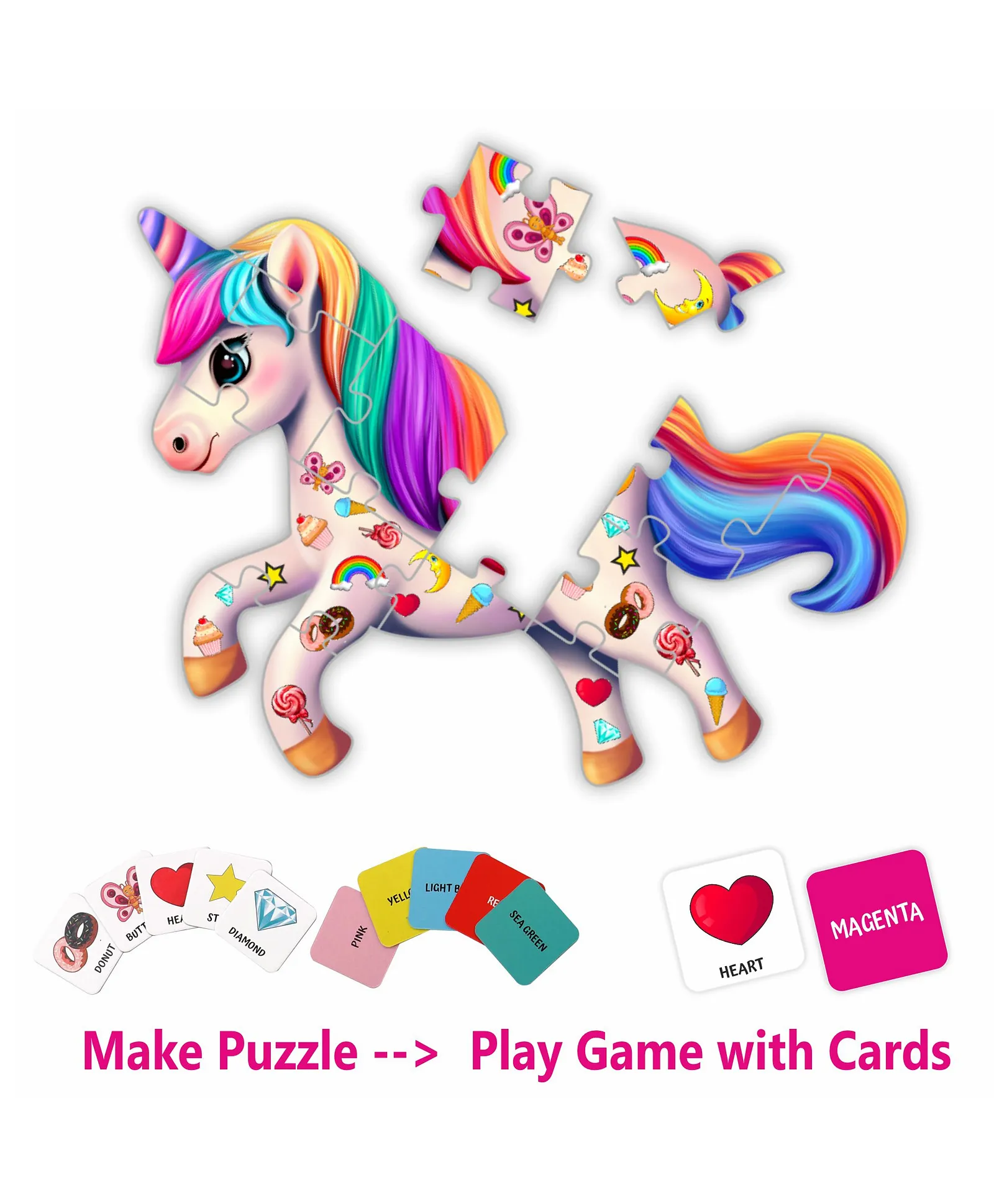UnikPlay Shape Jigsaw Puzzle | Unicorn Theme | 16 Large Pieces & 10 Double-Sided Game Cards | Montessori Educational Toy for Toddlers & Kids, 3Y+ - Image 2