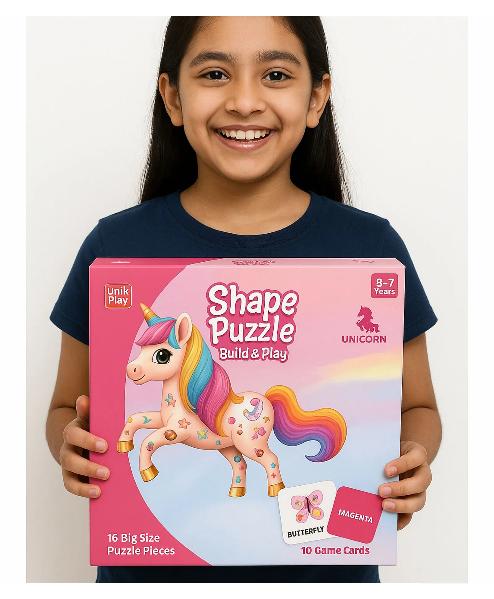 UnikPlay Shape Jigsaw Puzzle | Unicorn Theme | 16 Large Pieces & 10 Double-Sided Game Cards | Montessori Educational Toy for Toddlers & Kids, 3Y+ - Image 5
