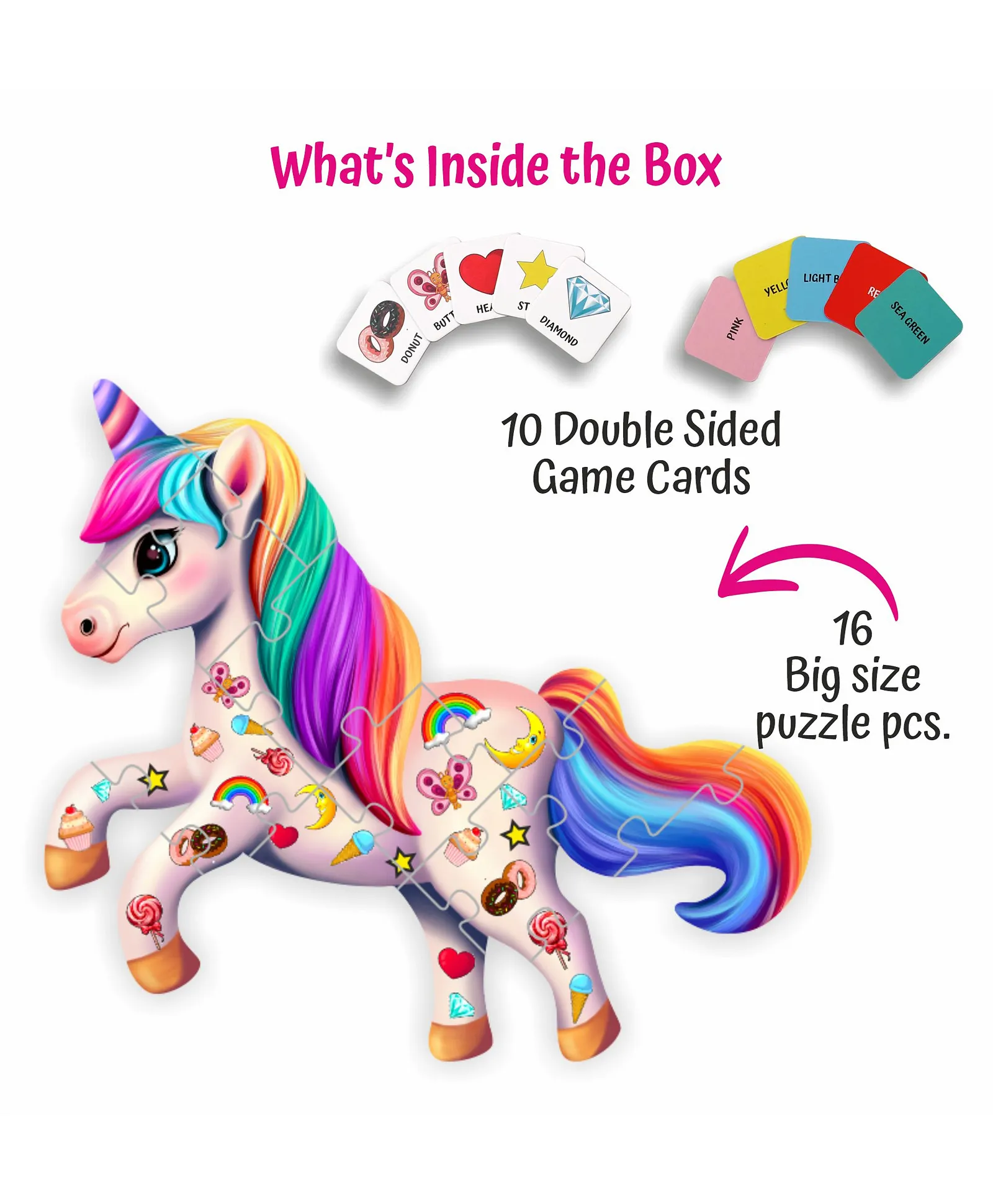 UnikPlay Shape Jigsaw Puzzle | Unicorn Theme | 16 Large Pieces & 10 Double-Sided Game Cards | Montessori Educational Toy for Toddlers & Kids, 3Y+ - Image 4