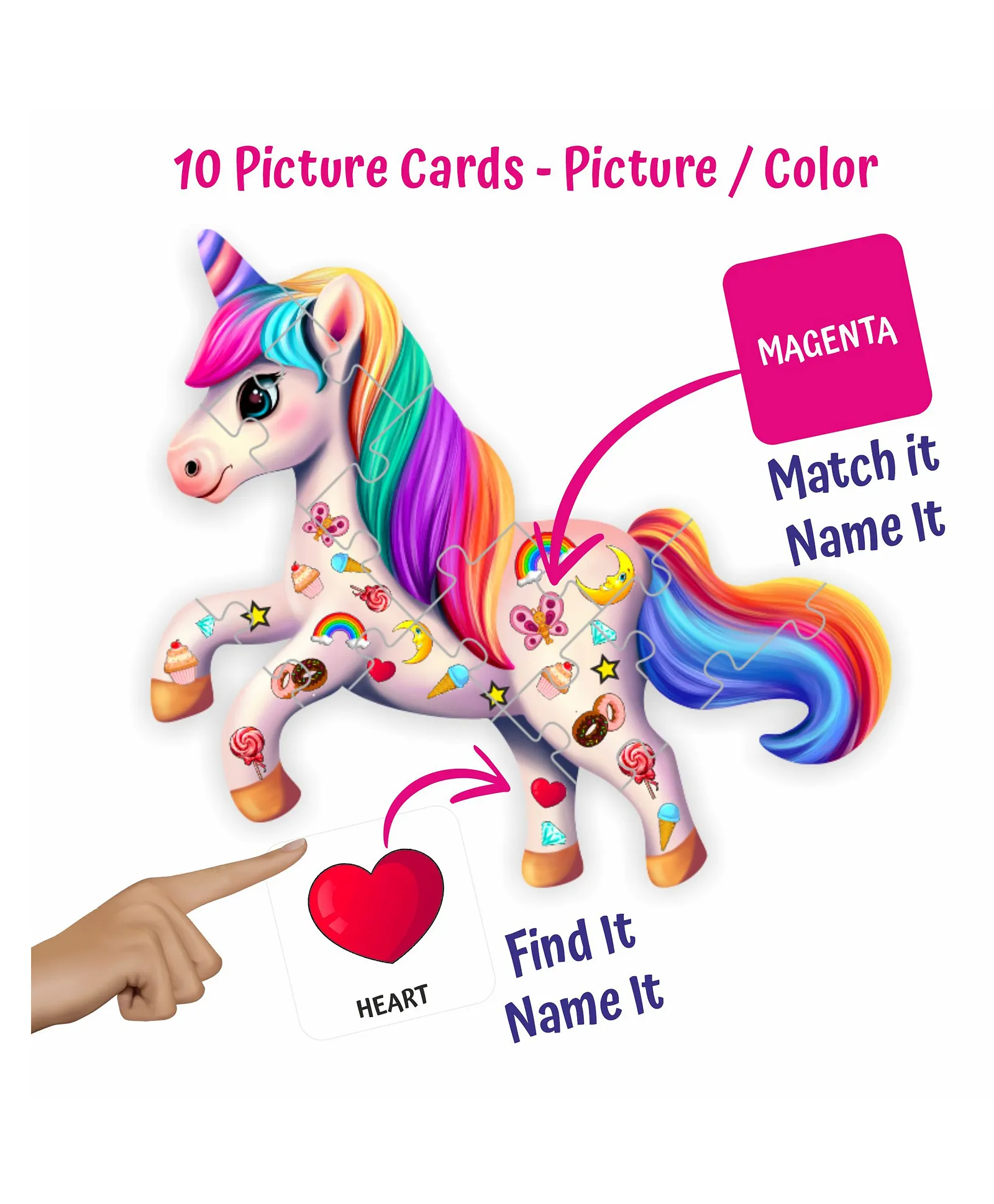 UnikPlay Shape Jigsaw Puzzle | Unicorn Theme | 16 Large Pieces & 10 Double-Sided Game Cards | Montessori Educational Toy for Toddlers & Kids, 3Y+ - Image 3