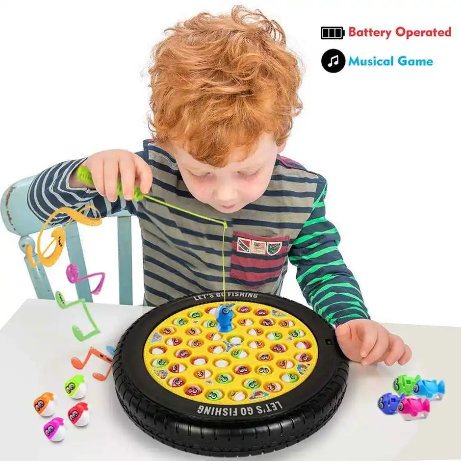 Webby Musical Rotating Tyre Fishing Game Toy with 45 Fishes | Multi-Color, 3Y+ - Image 3