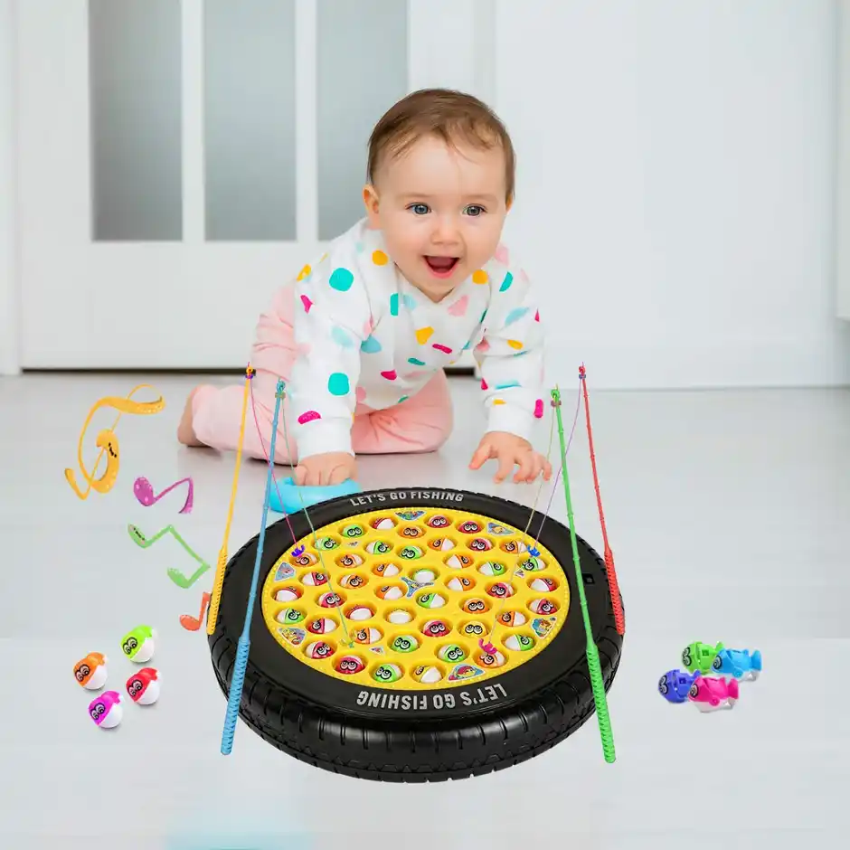 Webby Musical Rotating Tyre Fishing Game Toy with 45 Fishes | Multi-Color, 3Y+ - Image 5