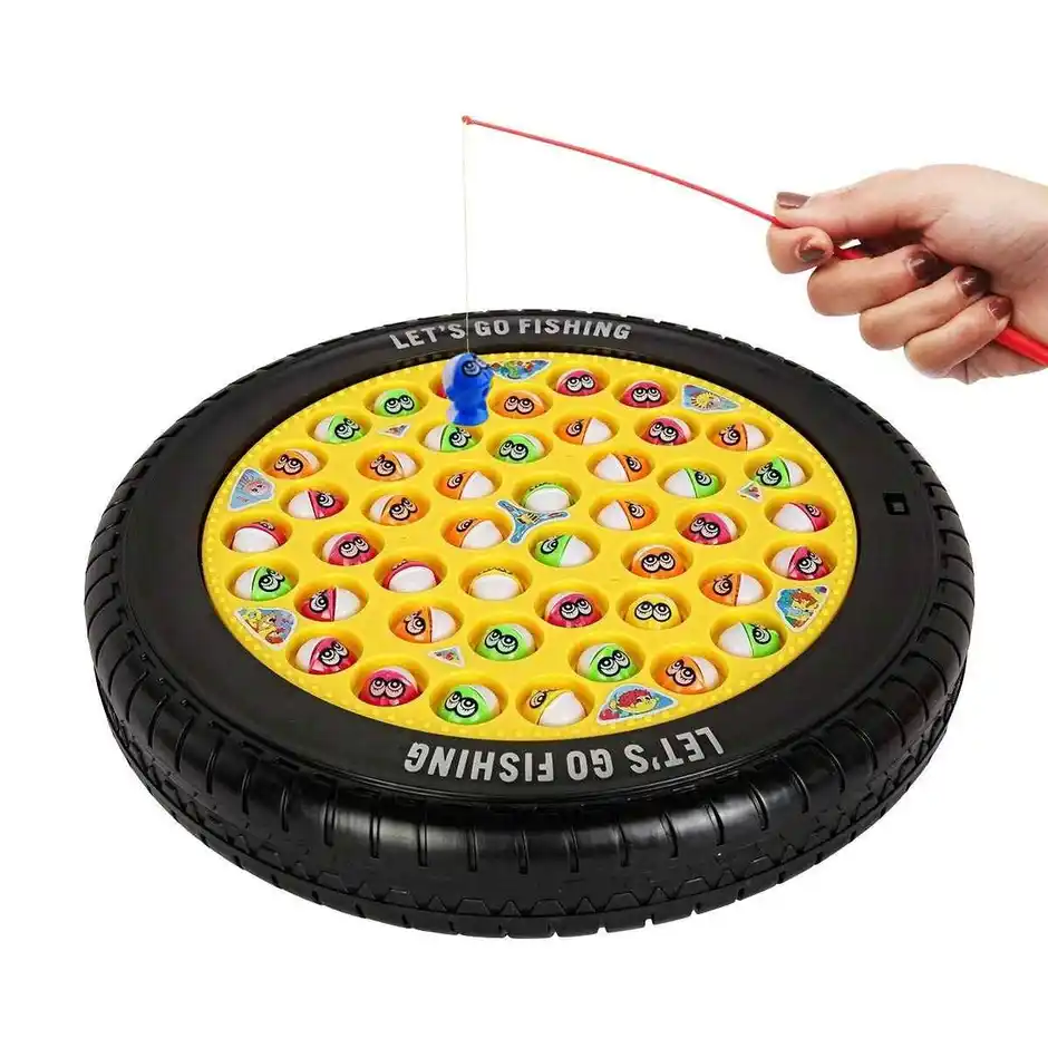 Webby Musical Rotating Tyre Fishing Game Toy with 45 Fishes | Multi-Color, 3Y+