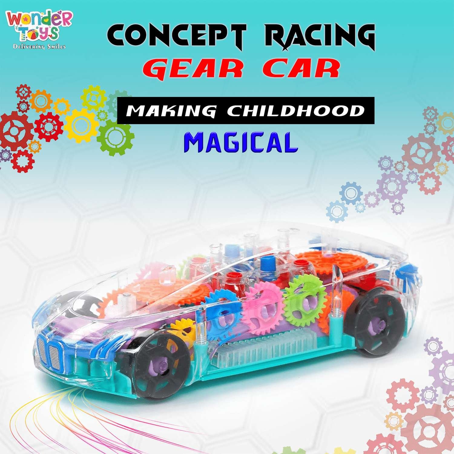 Wonder Toys Concept Racing Gear Car - Transparent Bump & Go with 360° Lights Music (Multicolor), 3+ Years - Image 3