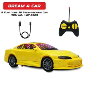 Wonder Toys Dream 4 RC Rechargeable Car, Yellow, 3Y+