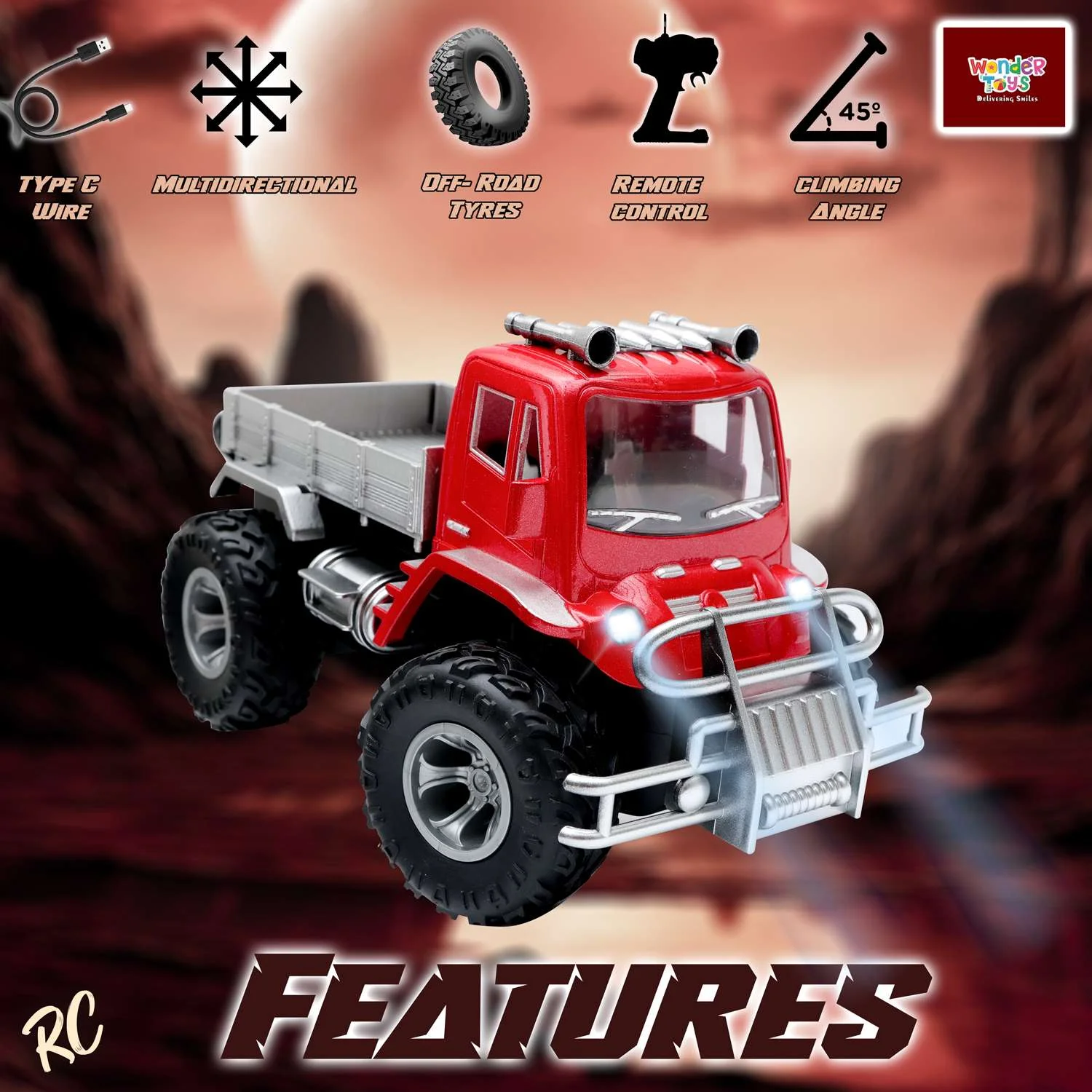 Wonder Toys Remote Control, RC Rechargeable Cargo Truck, LED Lights C-Type Charging Lithium Battery, 4Y+ - Image 2
